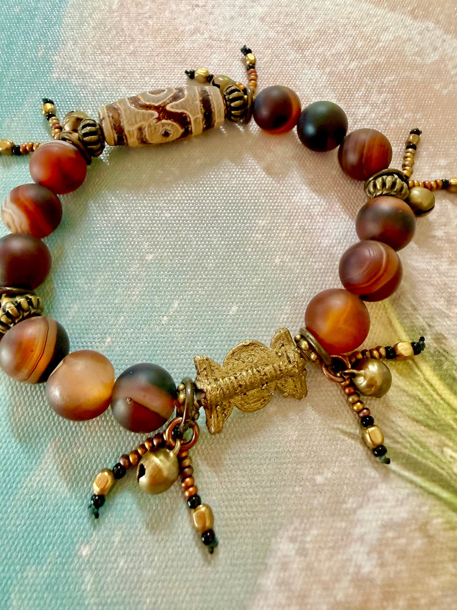 Dzi Agate & Matte Botswana Agate Boho Bracelet