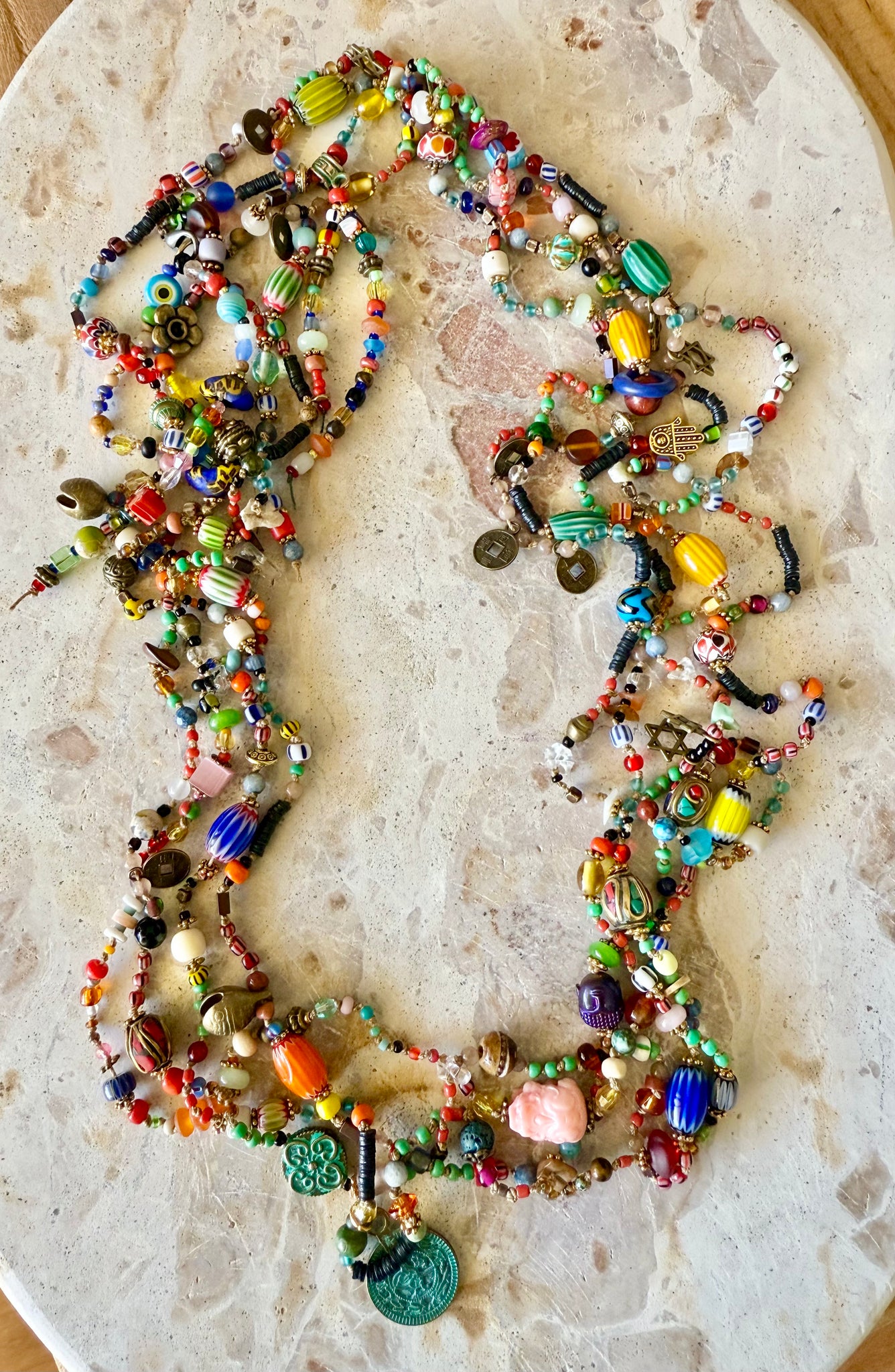 African Knotted Coloured Seed Bead Necklace