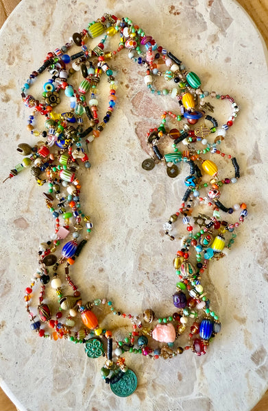 African Knotted Coloured Seed Bead Necklace