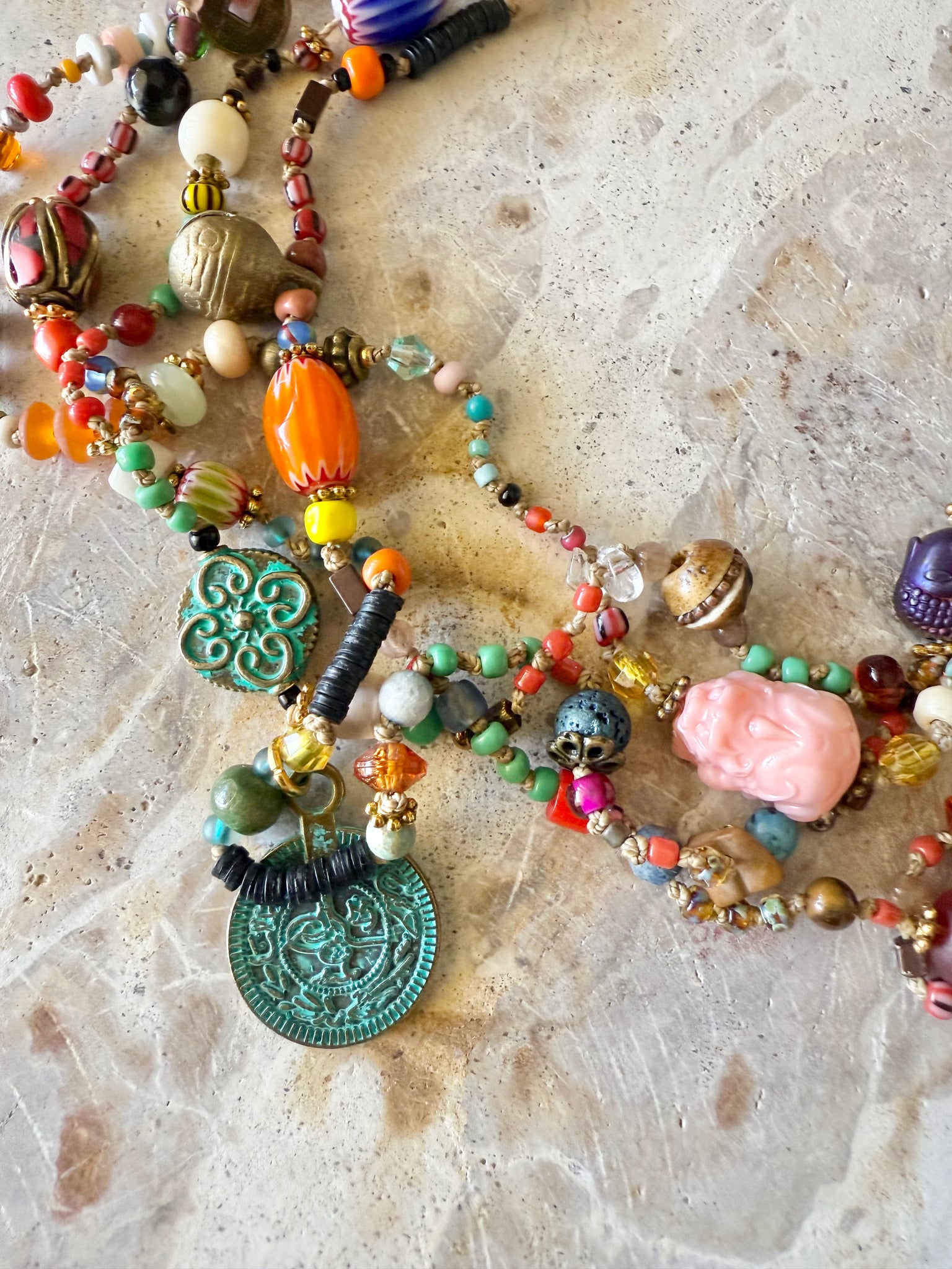 African Knotted Coloured Seed Bead Necklace