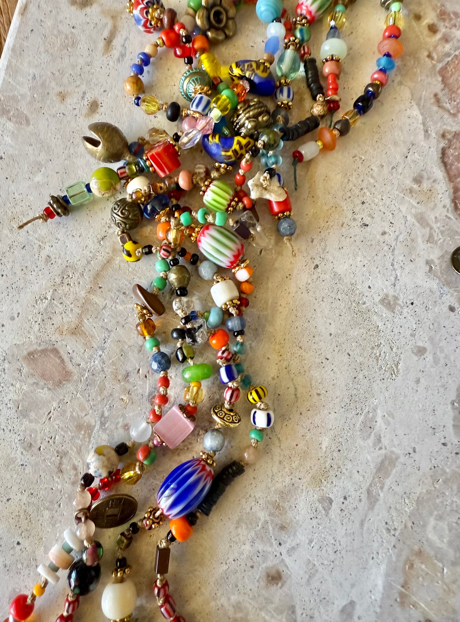 African Knotted Coloured Seed Bead Necklace