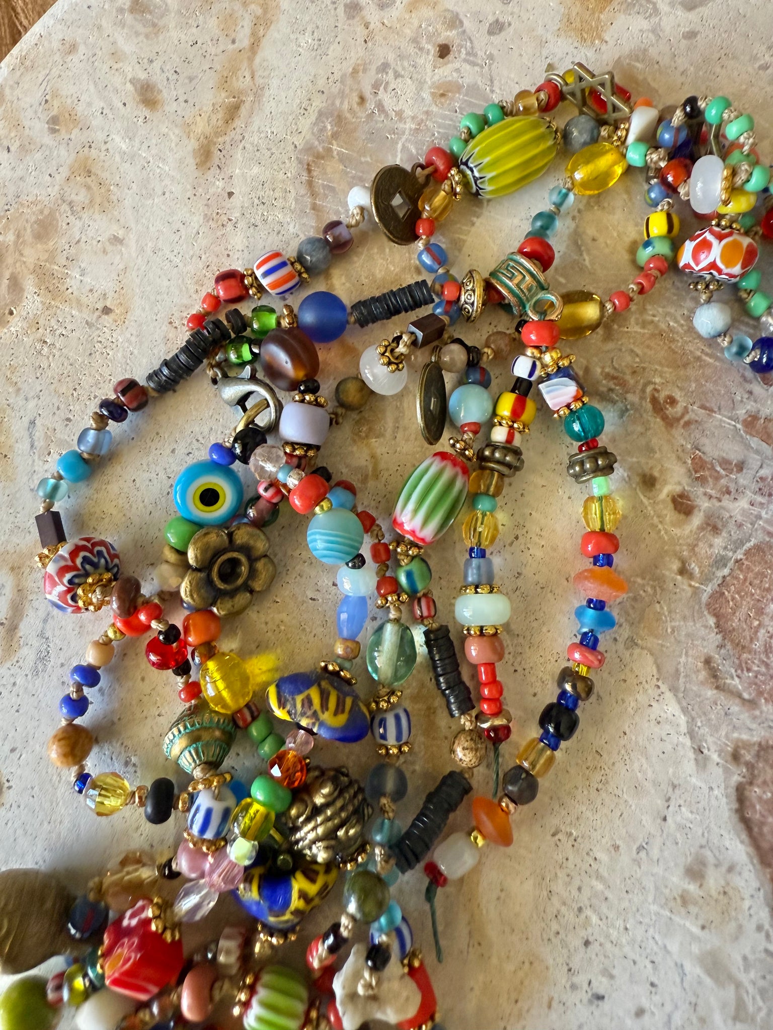African Knotted Coloured Seed Bead Necklace