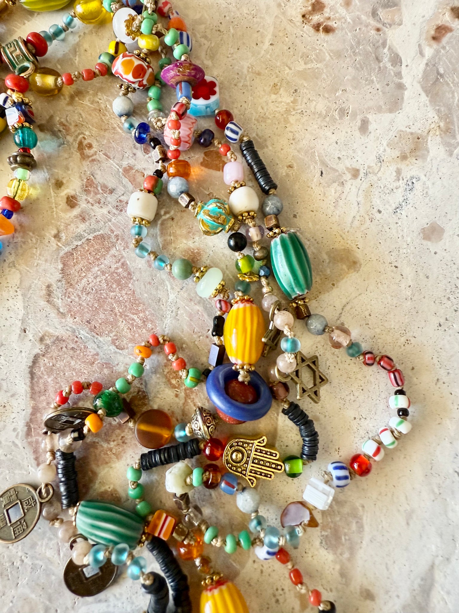 African Knotted Coloured Seed Bead Necklace