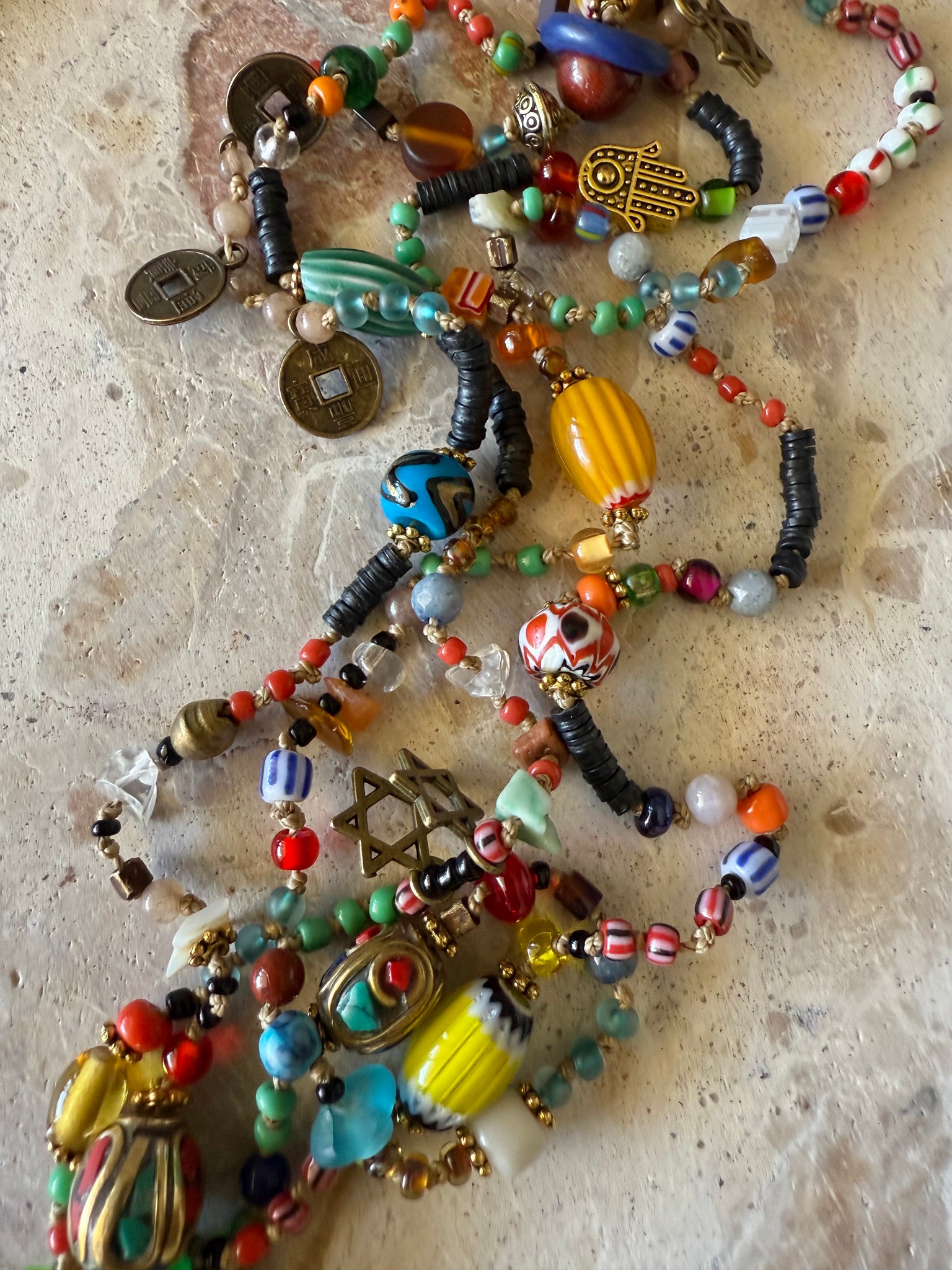 African Knotted Coloured Seed Bead Necklace