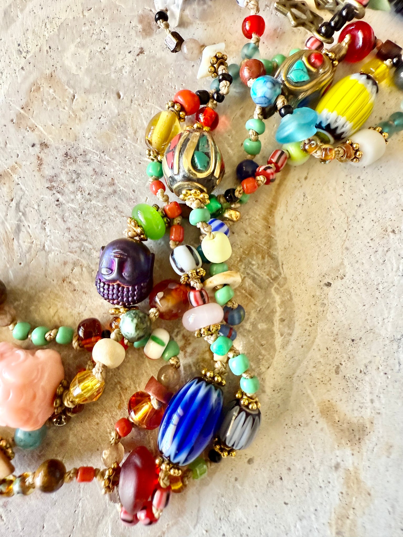 African Knotted Coloured Seed Bead Necklace