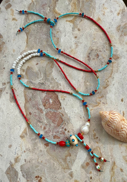 Greek Island Seed Bead Charm Necklace