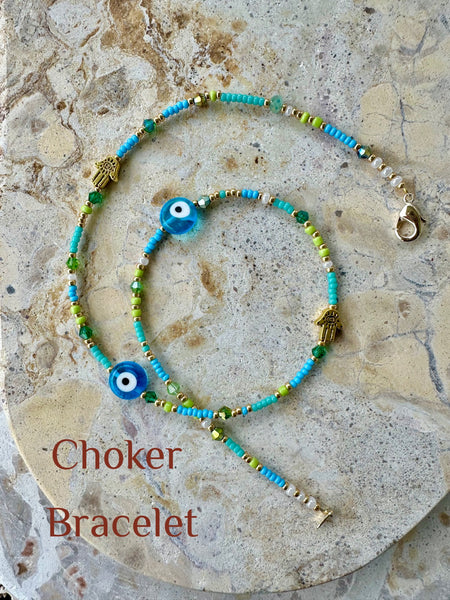 Evil Eye Seed Bead Choker - Bracelet