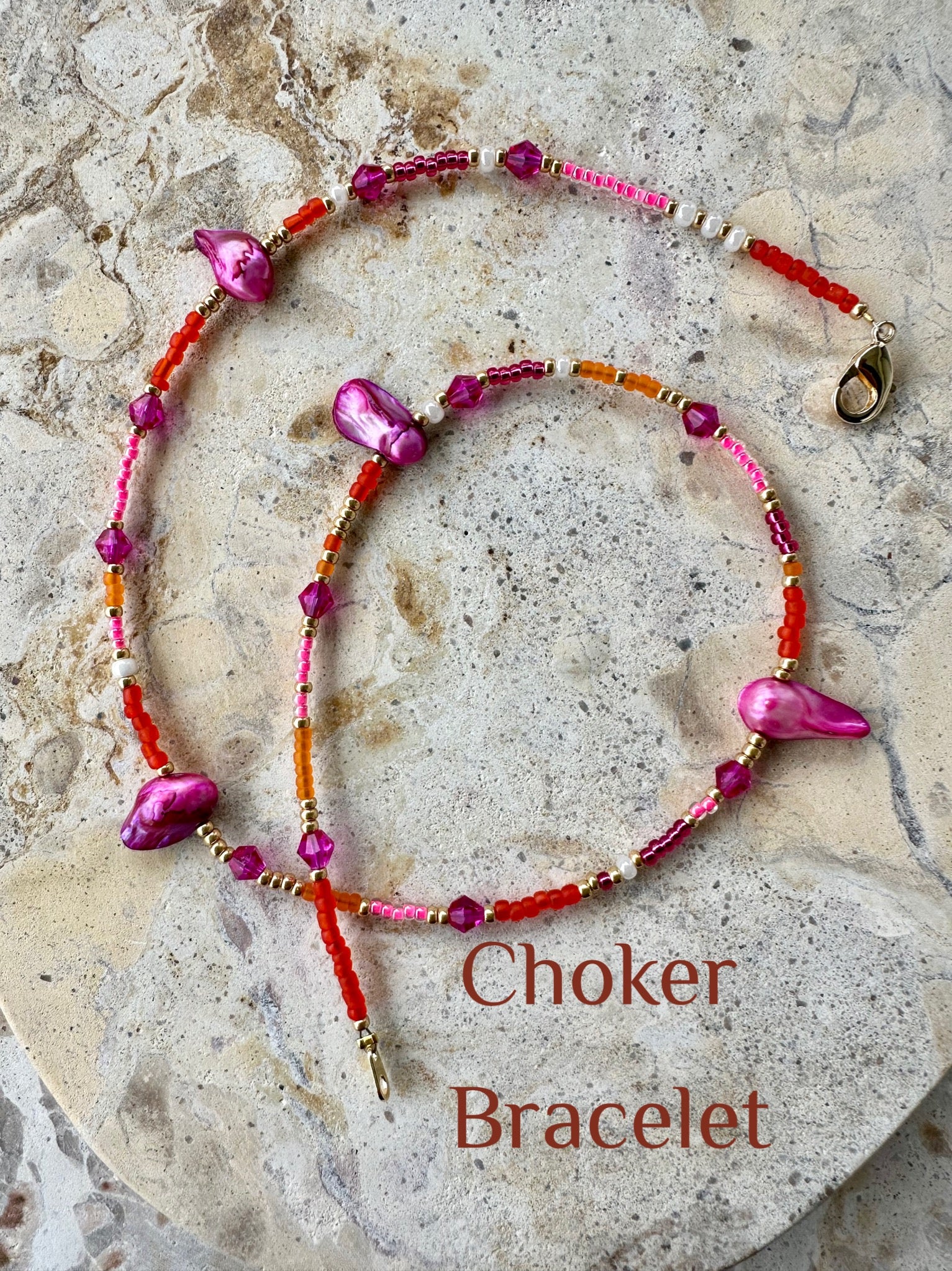 Pink Seed Bead Choker - Necklace - Bracelet