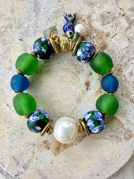 Ocean Green Pearl Beaded Bracelet