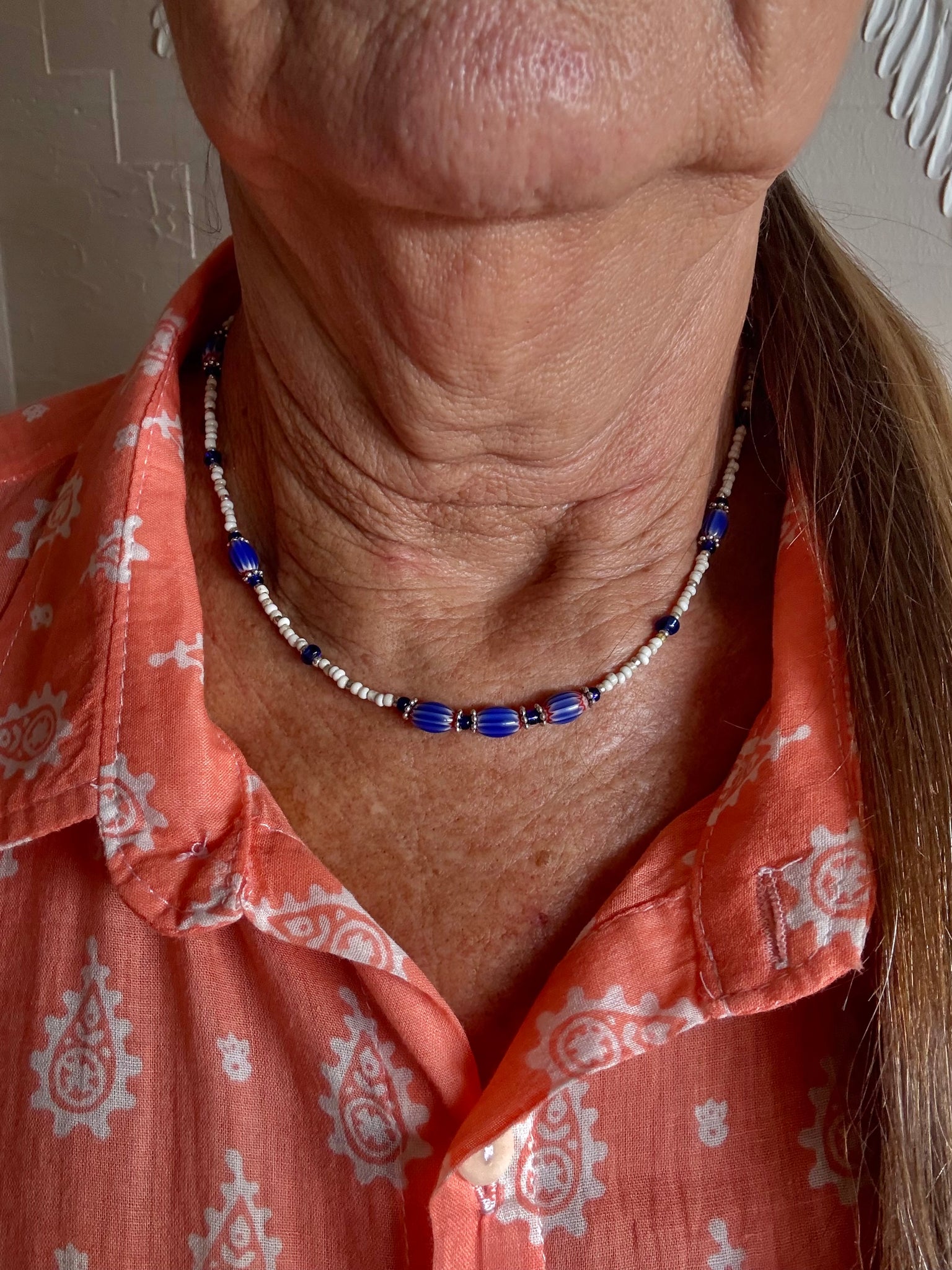Vintage African Blue Seed Bead Necklace