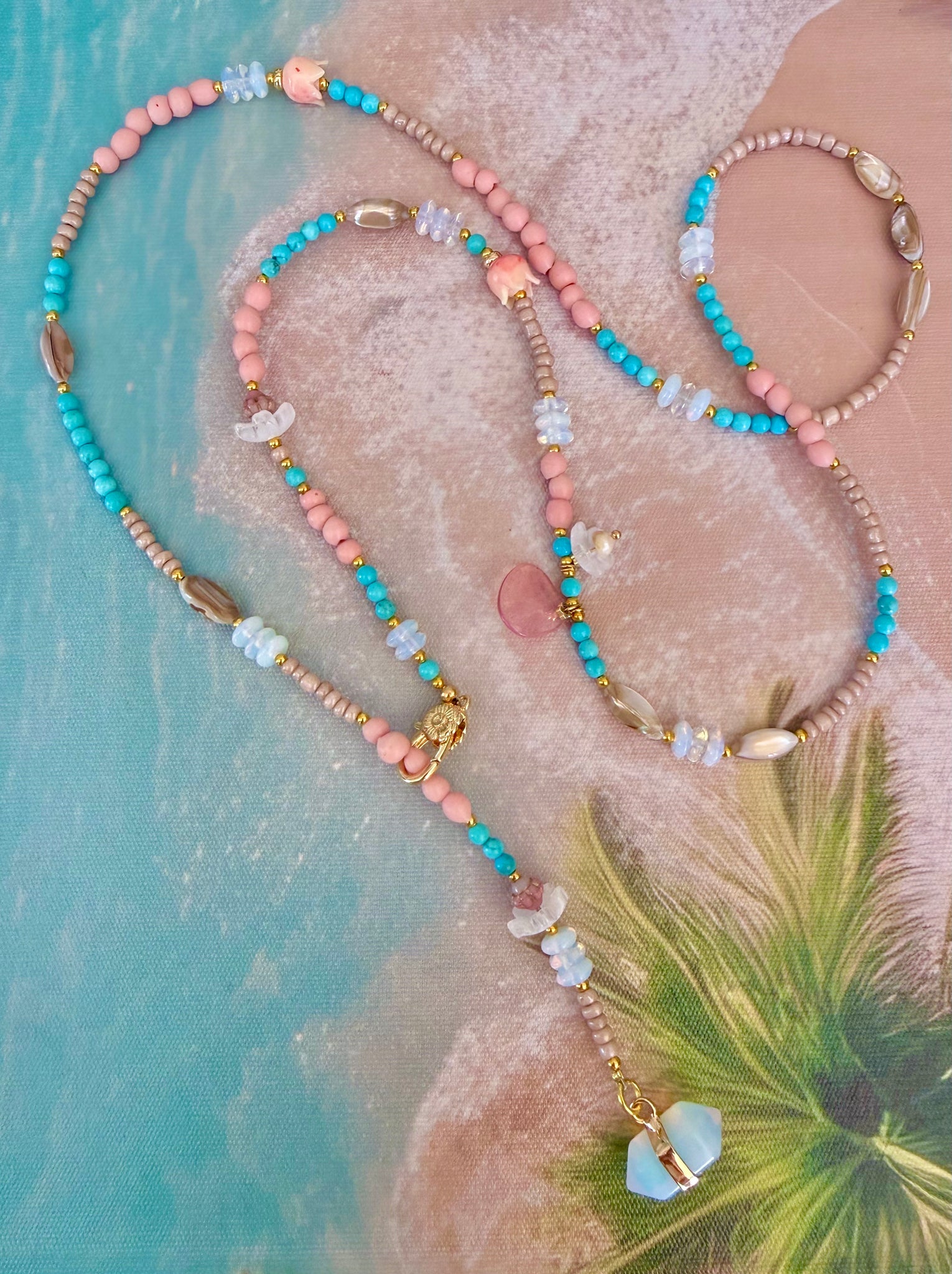 Coral Shell Turquoise Beaded Necklace