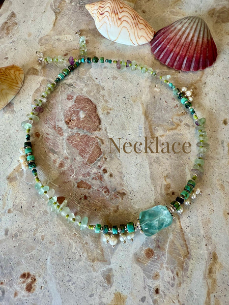 Turquoise Stone Beaded Pearl Necklace