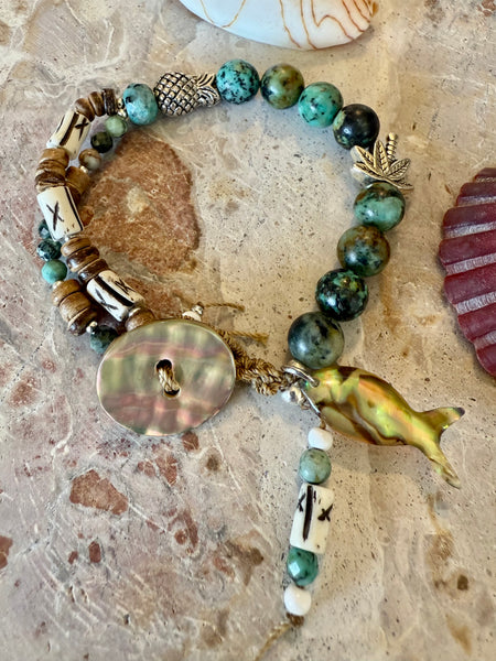 Turquoise Stone Shell Boho Bracelet