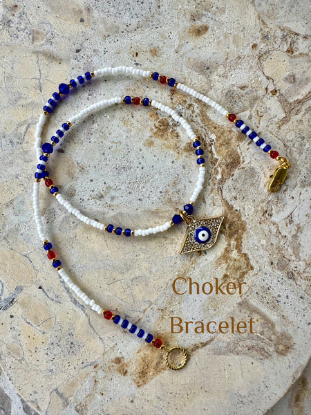 Seed Bead Turkish Evil Eye Choker - Bracelet