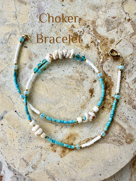 Hawaii Blue Puka Shell Seed Bead Choker