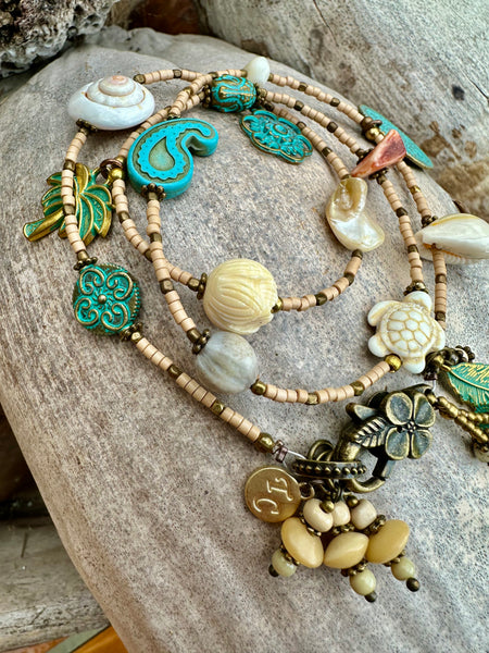 Shell Charm Boho Seed Bead Wrap Bracelet