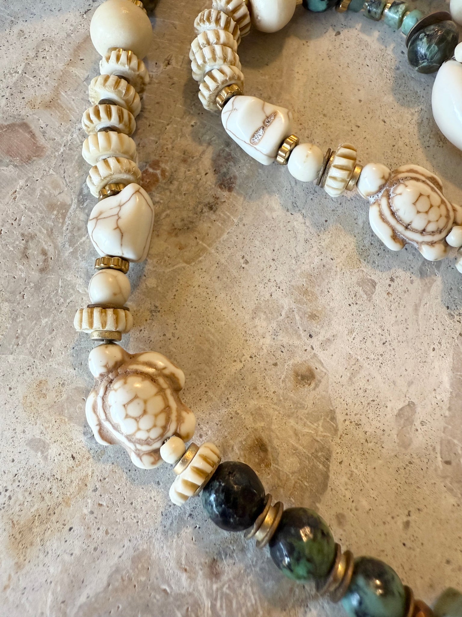 Turquoise Stone Beach Shell Beaded Necklace