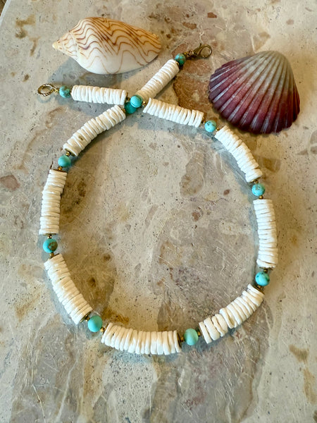 White Heishi Shell Beaded Surf Necklace