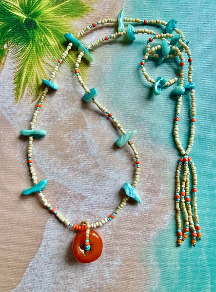 Blue Ocean Reef Seed Bead Pendant Necklace