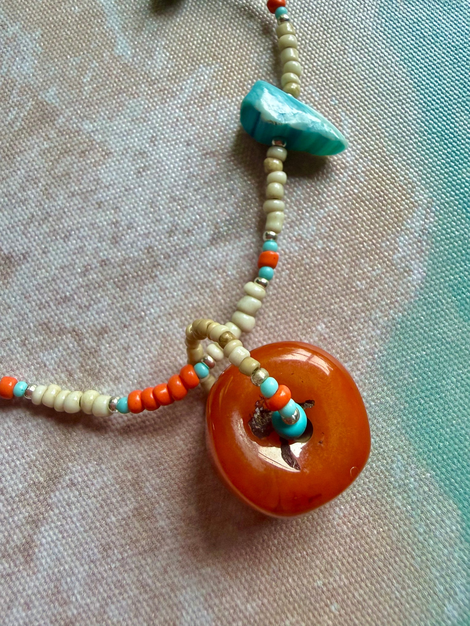 Blue Ocean Reef Seed Bead Pendant Necklace