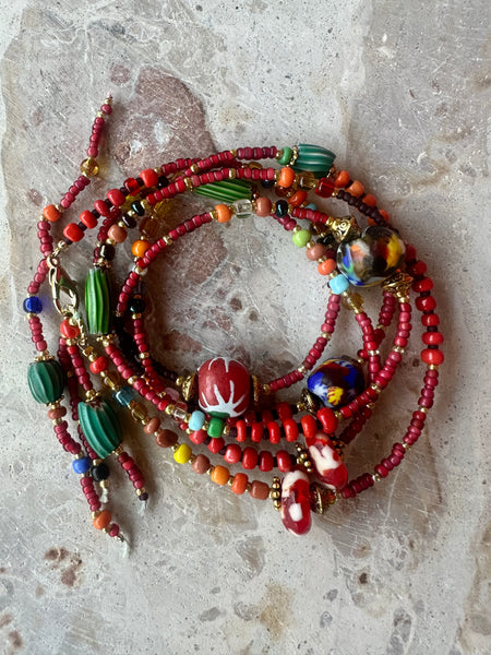 Vintage Red Seed bead Bracelet - Necklace