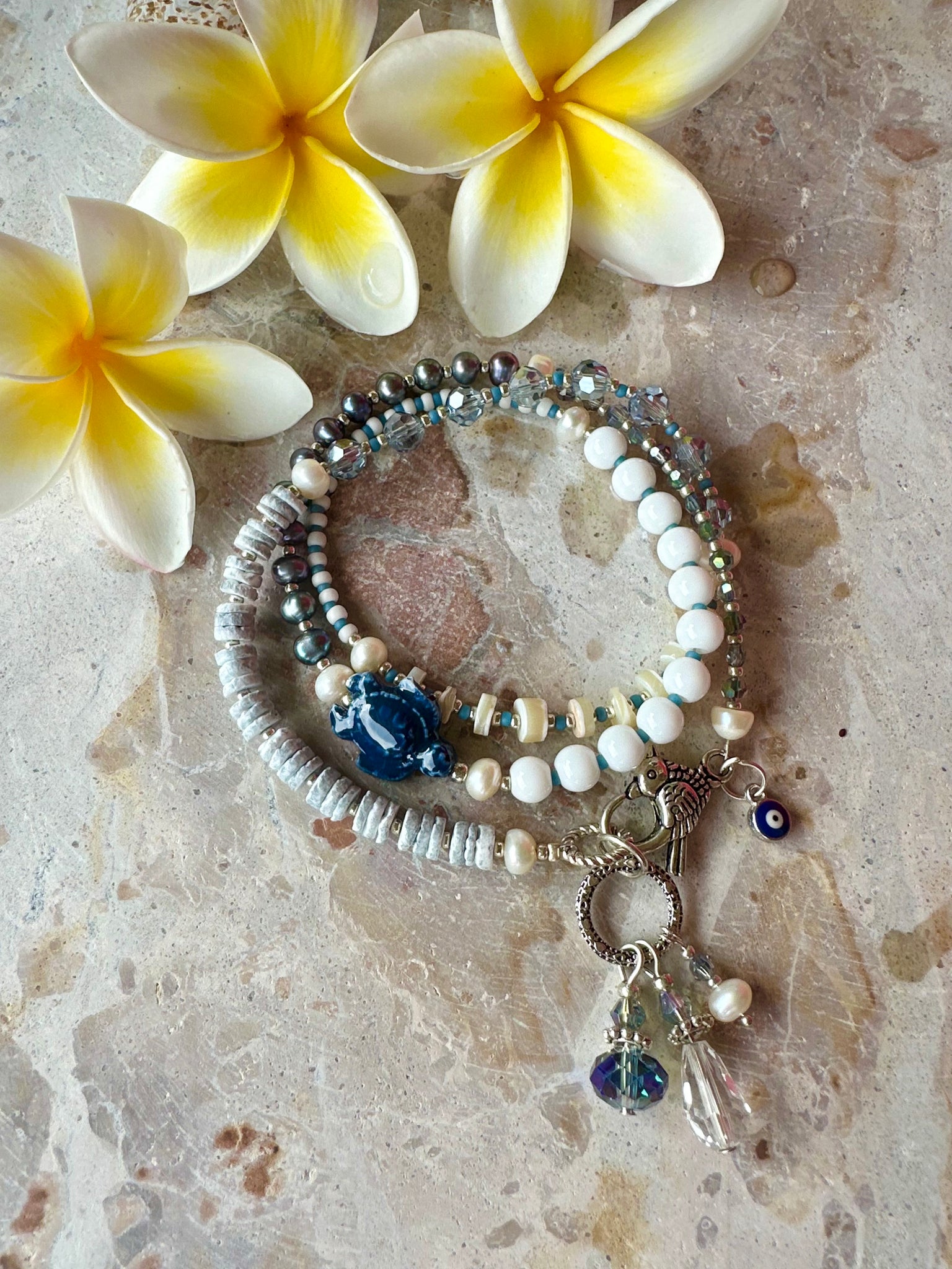 Blue Beaded Shell Islander Bracelet