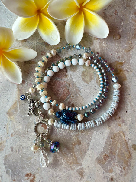 Blue Beaded Shell Islander Bracelet