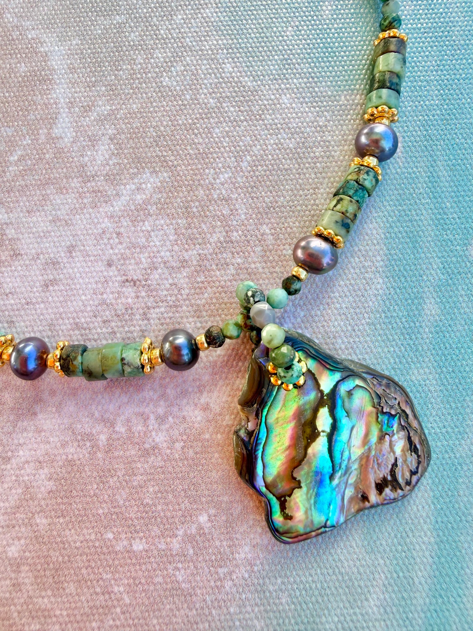 Turquoise Stone Coastal Shell Pendant Necklace