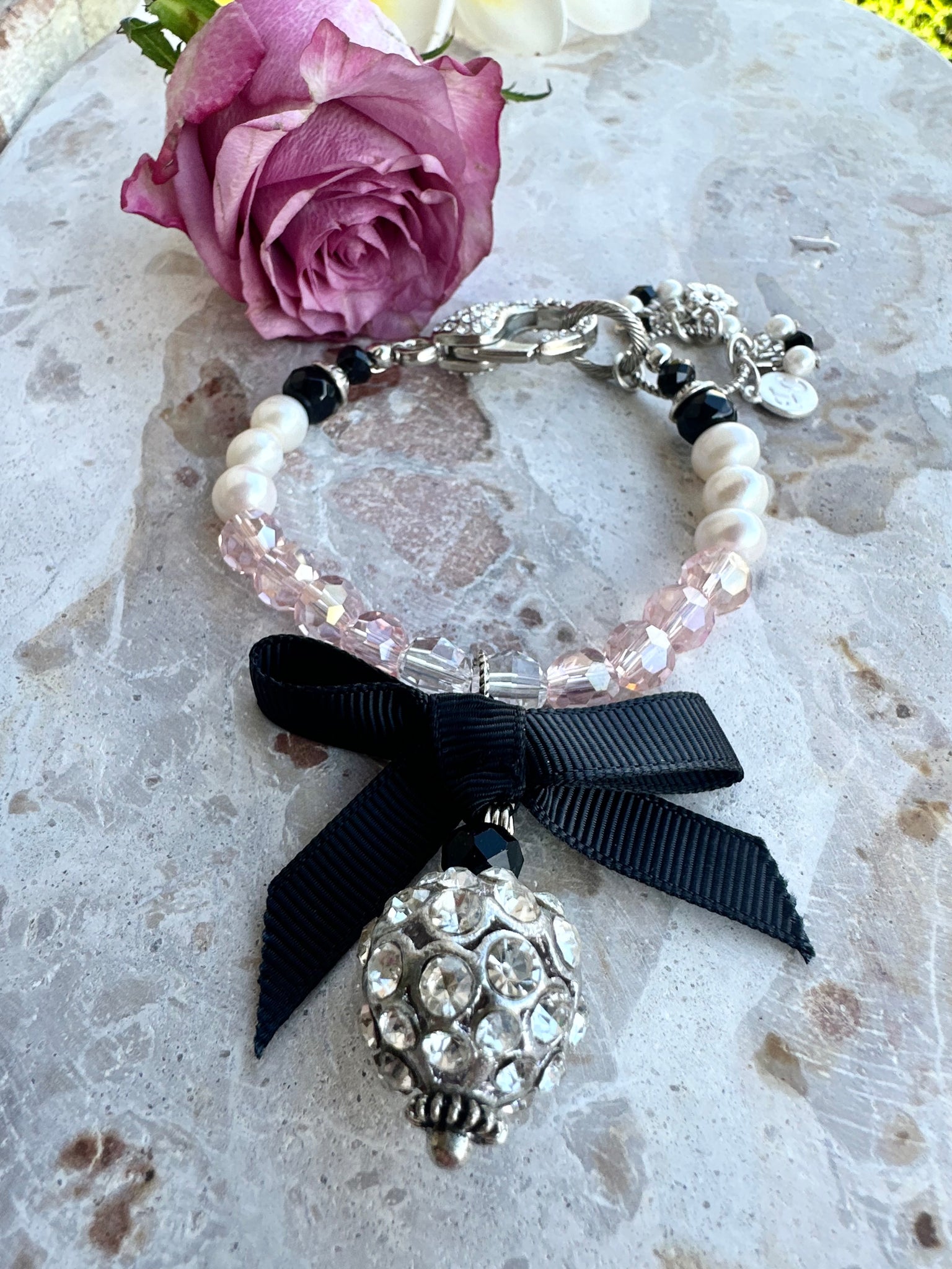 Pink Crystal Bracelet Little Black Bow