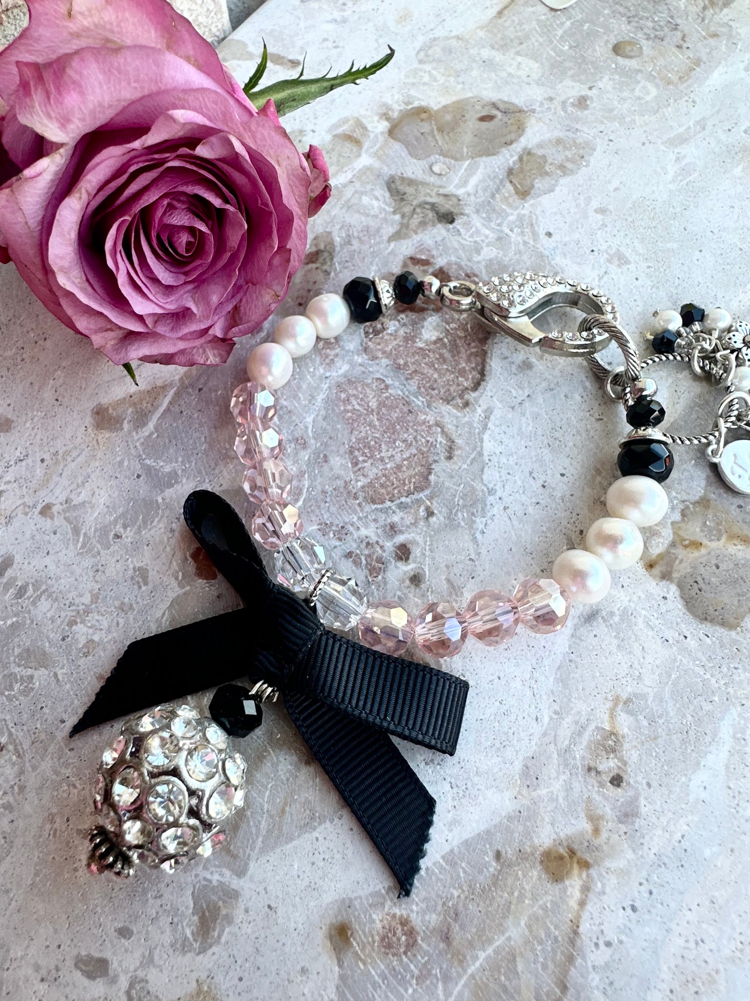 Pink Crystal Bracelet Little Black Bow