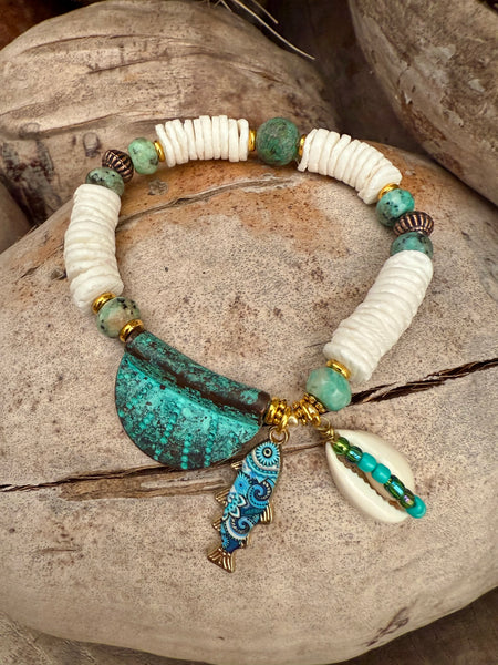 Vintage Charm Shell Turquoise Stone Bracelet