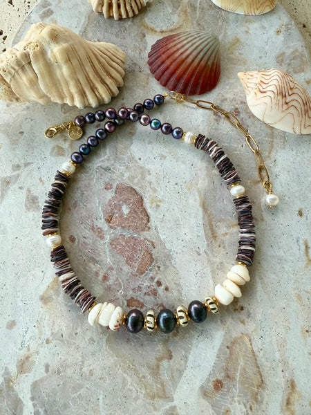 Tropical Pukka Shell Pearl Beaded Necklace