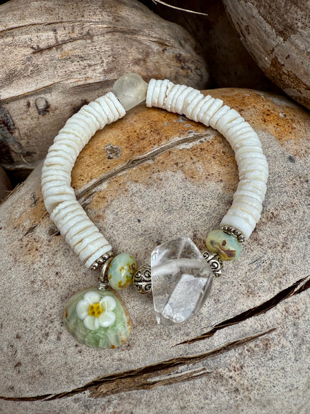 Quartz Crystal White Shell Charm Bracelet