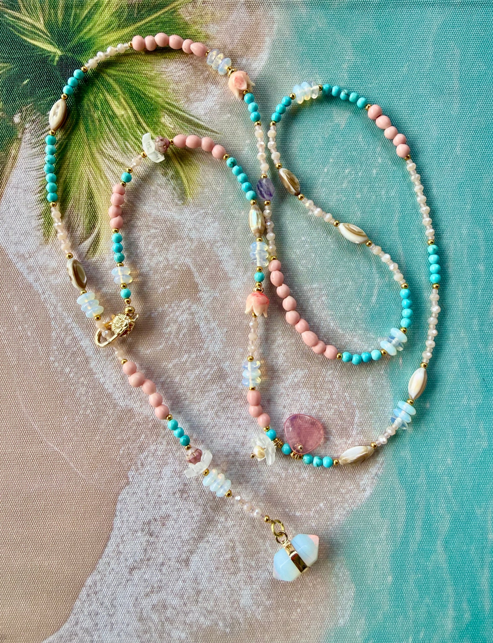 Coral Shell Turquoise Beaded Necklace