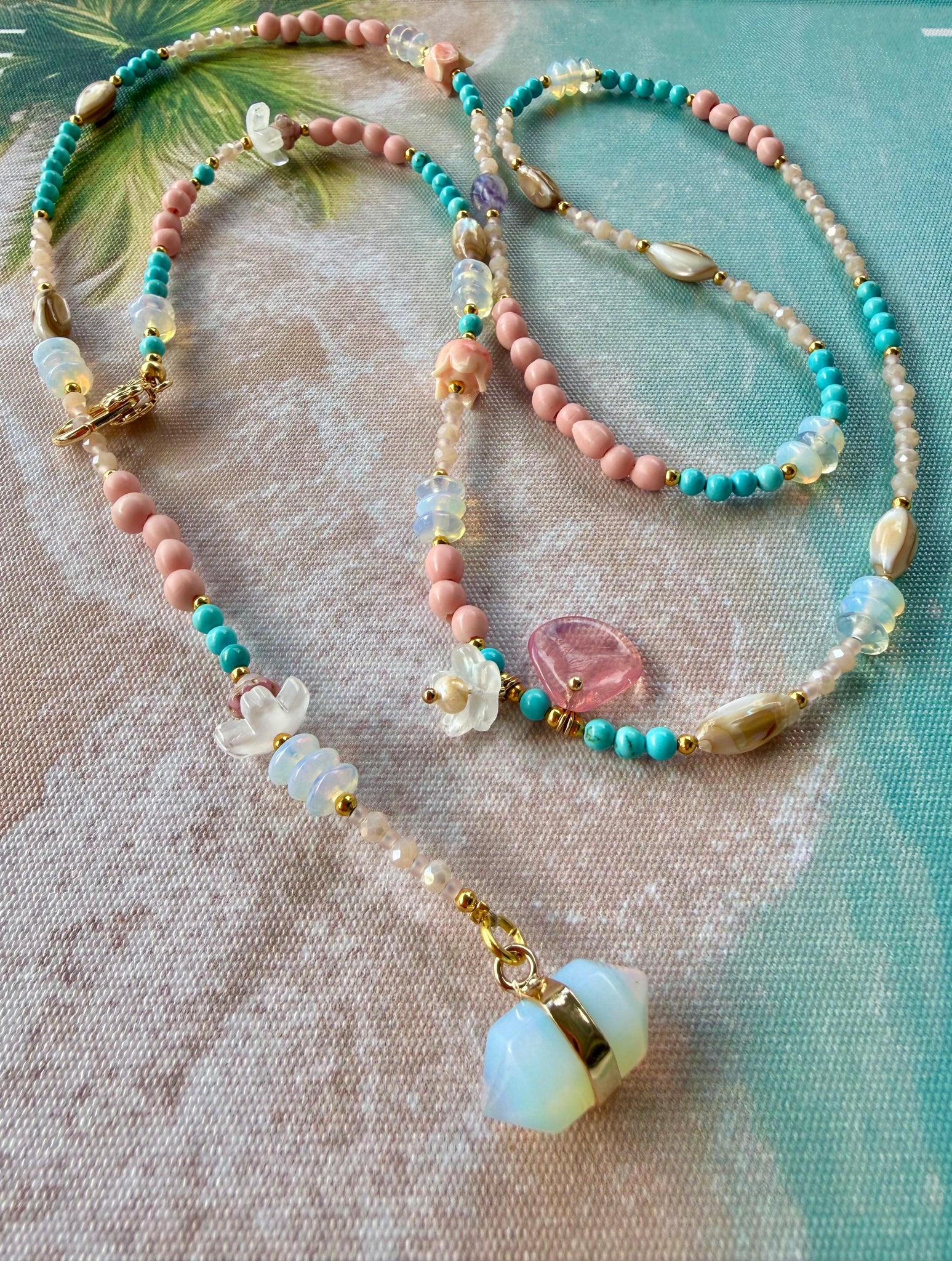 Coral Shell Turquoise Beaded Necklace