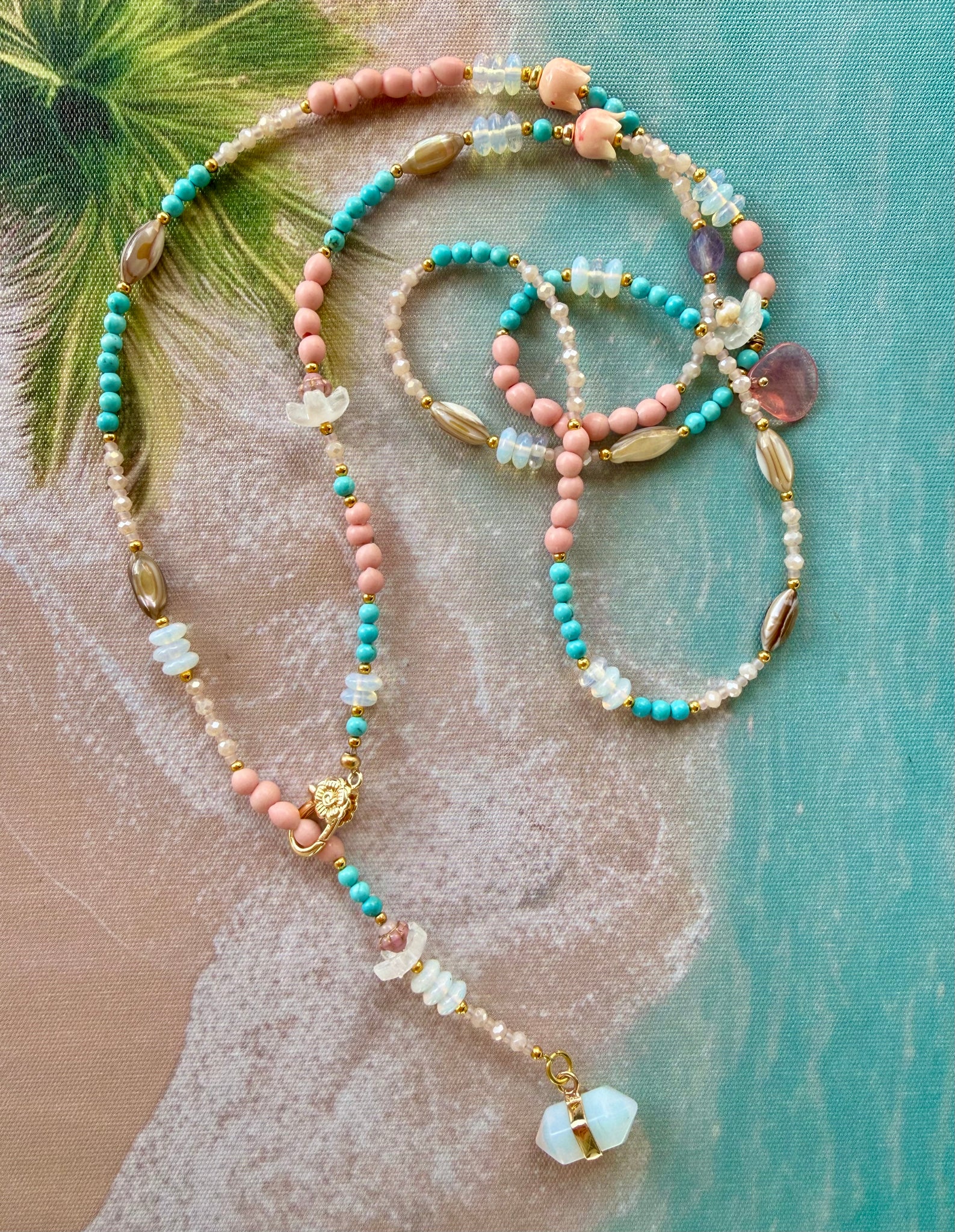 Coral Shell Turquoise Beaded Necklace