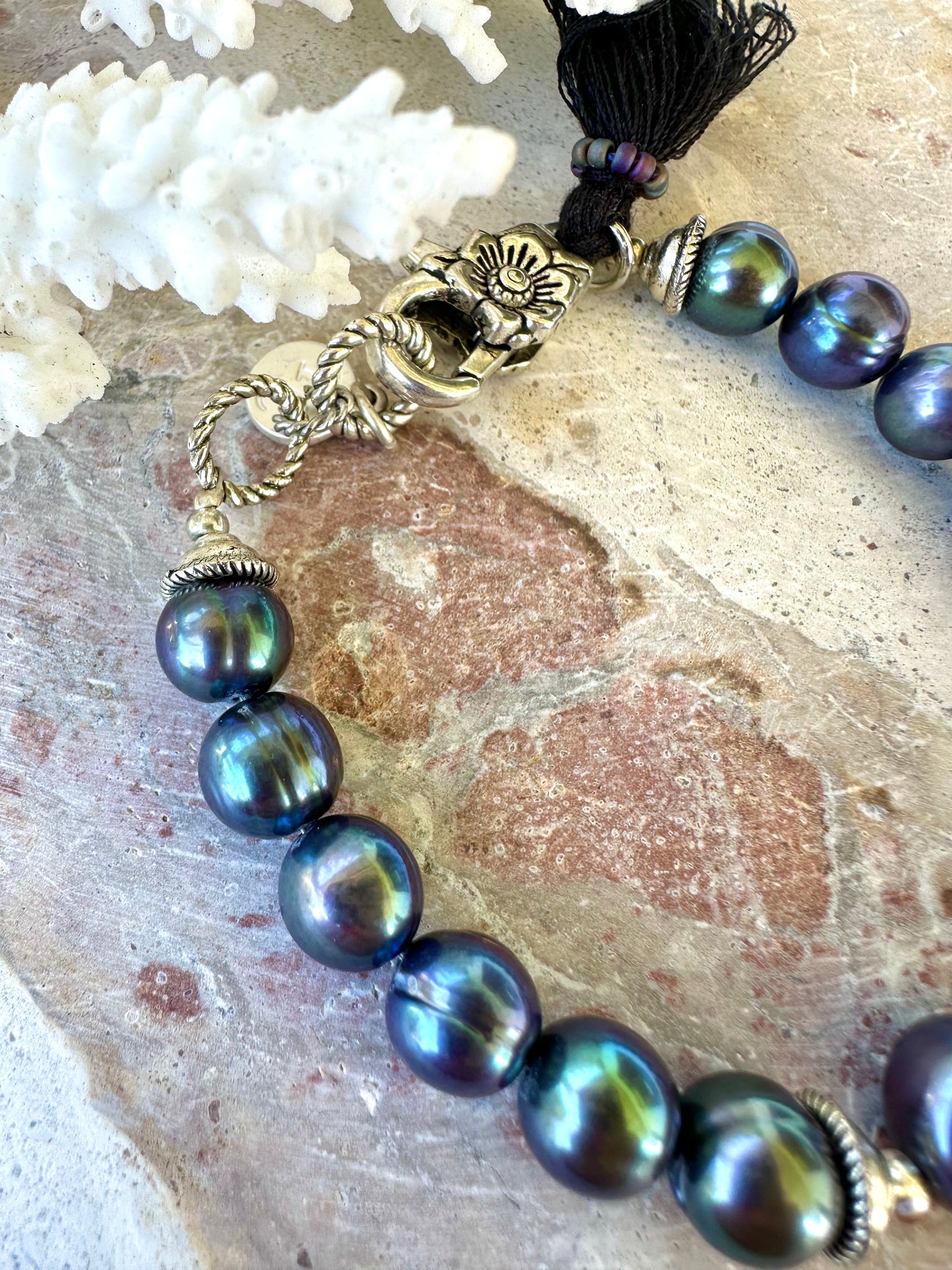 Silver Black Pearl Bracelet