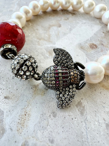 Crystal Bee Charm Pearl Beaded Bracelet