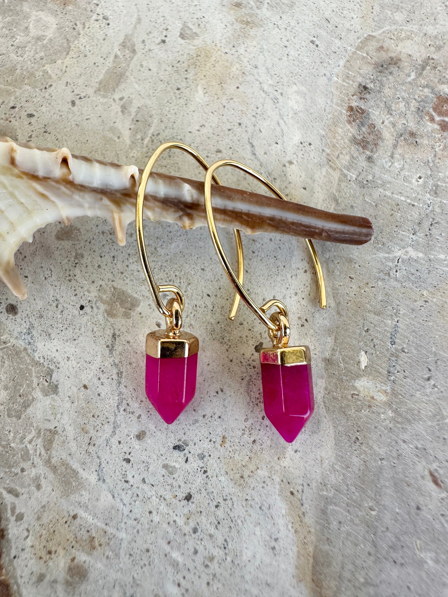 Rose Quartz Boho Gold Earrings