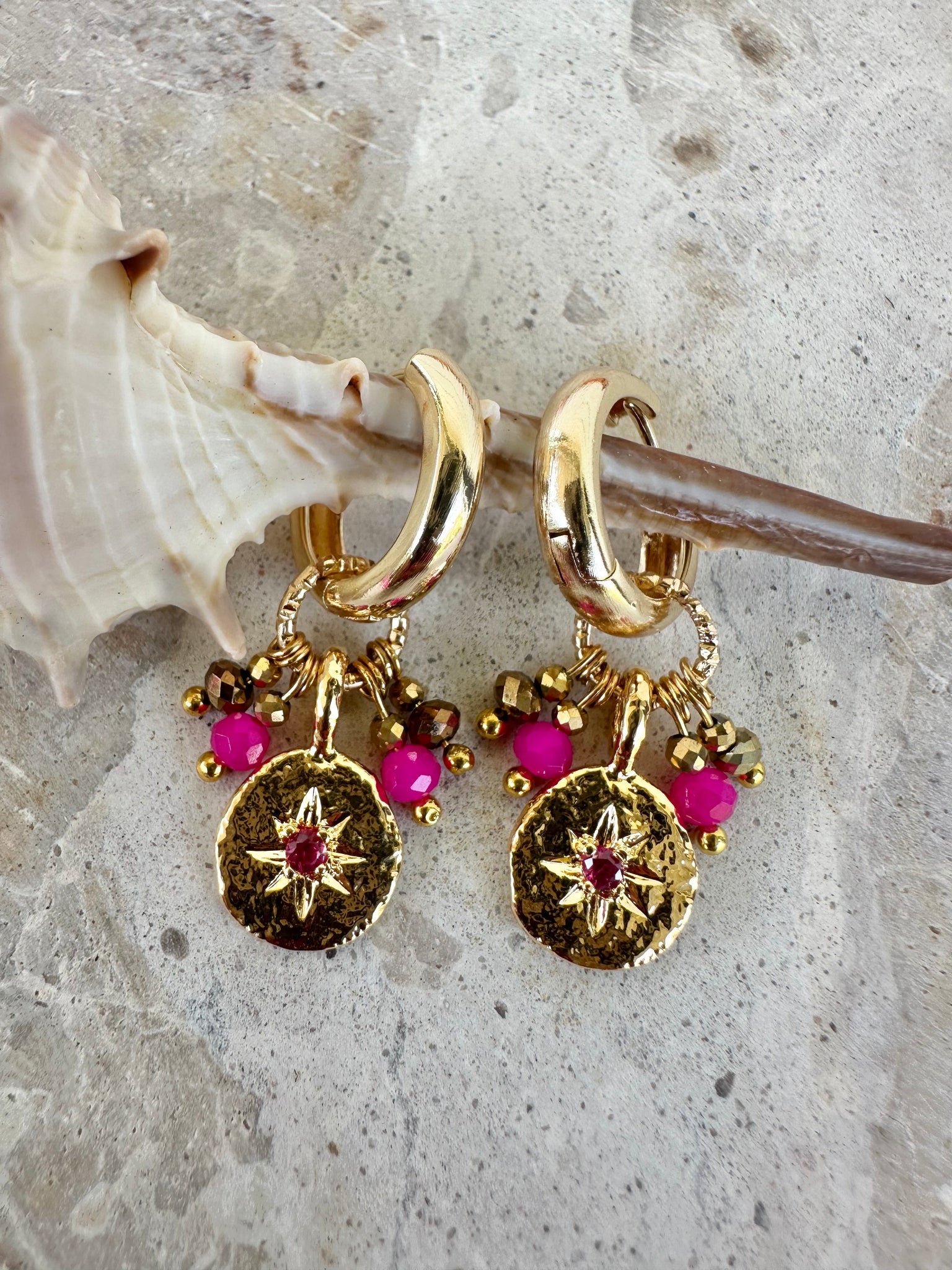 Pink Crystal Star Earrings