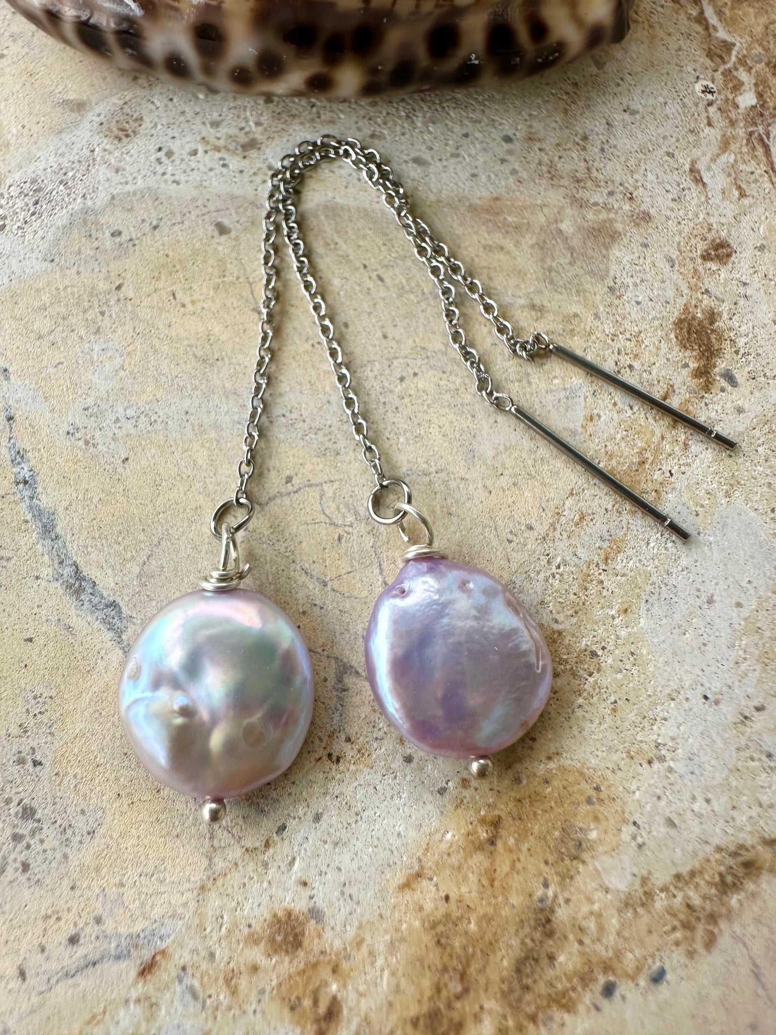 Lilac Coin Silver Pearl Earrings