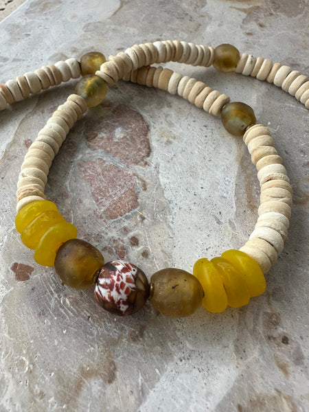 African Sunrise Beaded Coconut Necklace