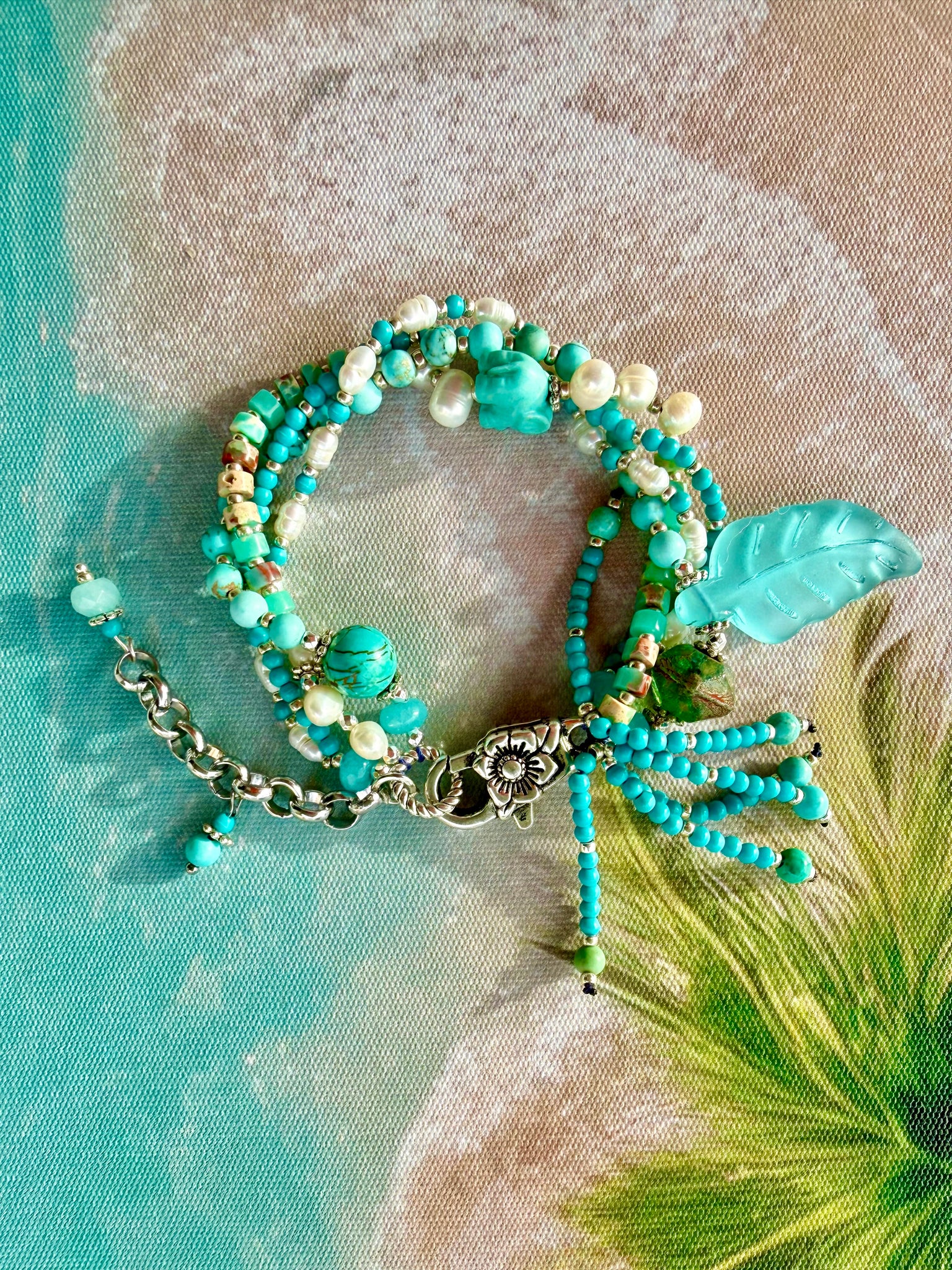 Aqua Reef Pearl Silver Bracelet