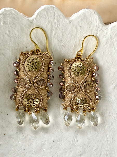 Moroccan Crystal Embroidered Gold Earrings