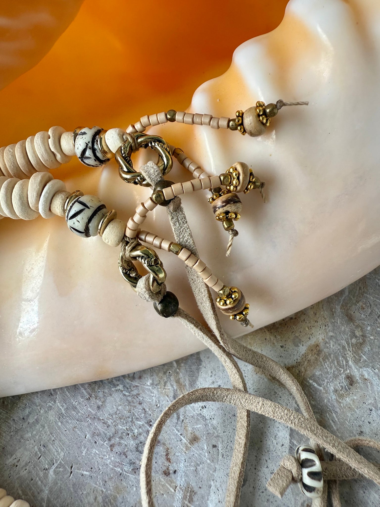 Pink Coral Shell Beaded Necklace