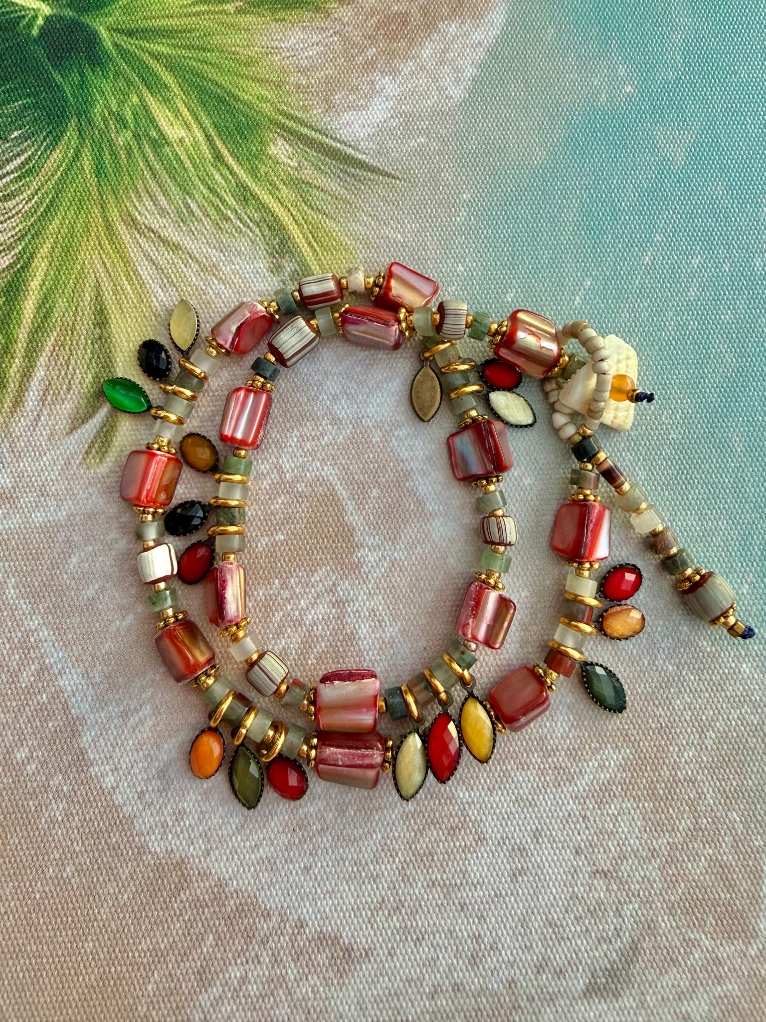 Shell Coastal Stone  Wrap Bracelet