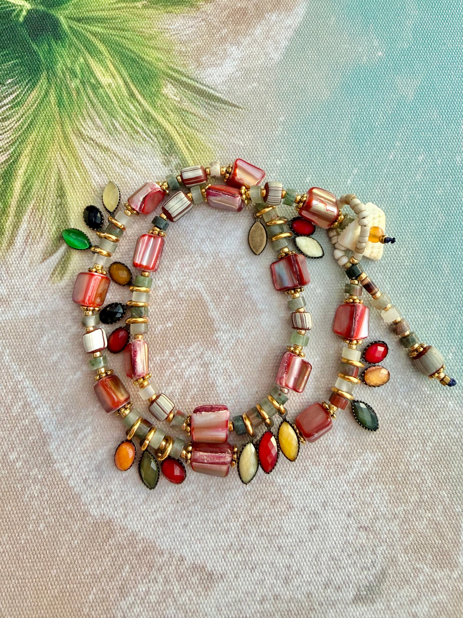 Shell Coastal Stone  Wrap Bracelet