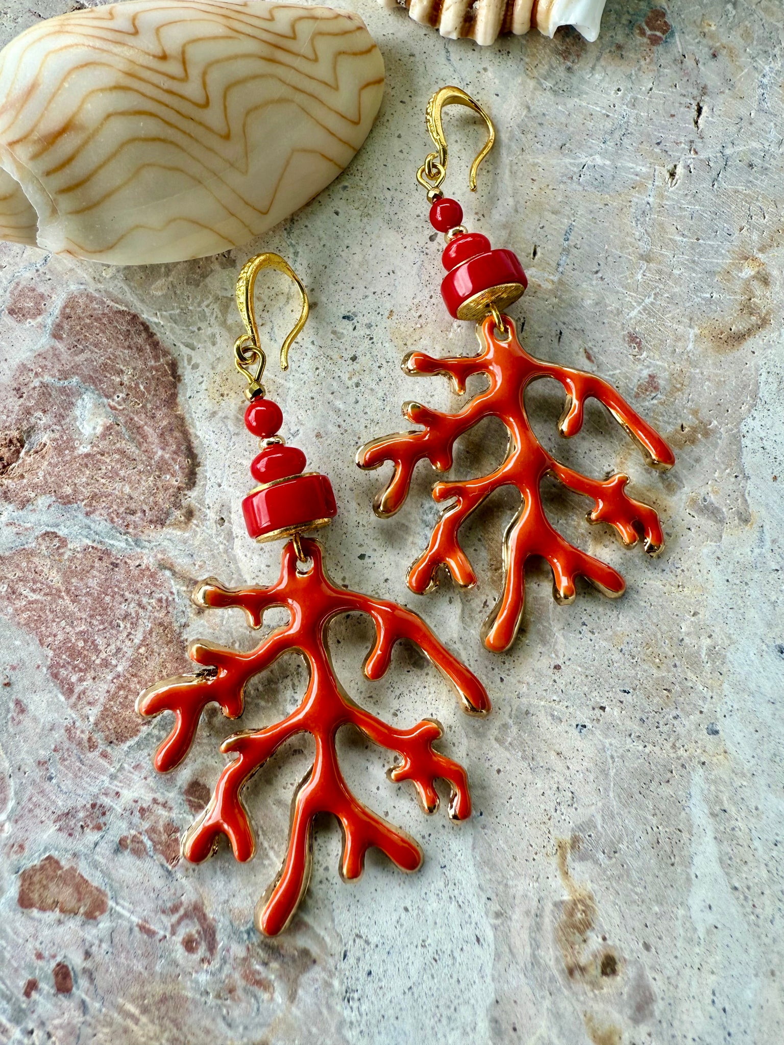 Red Coral Gold  Earrings
