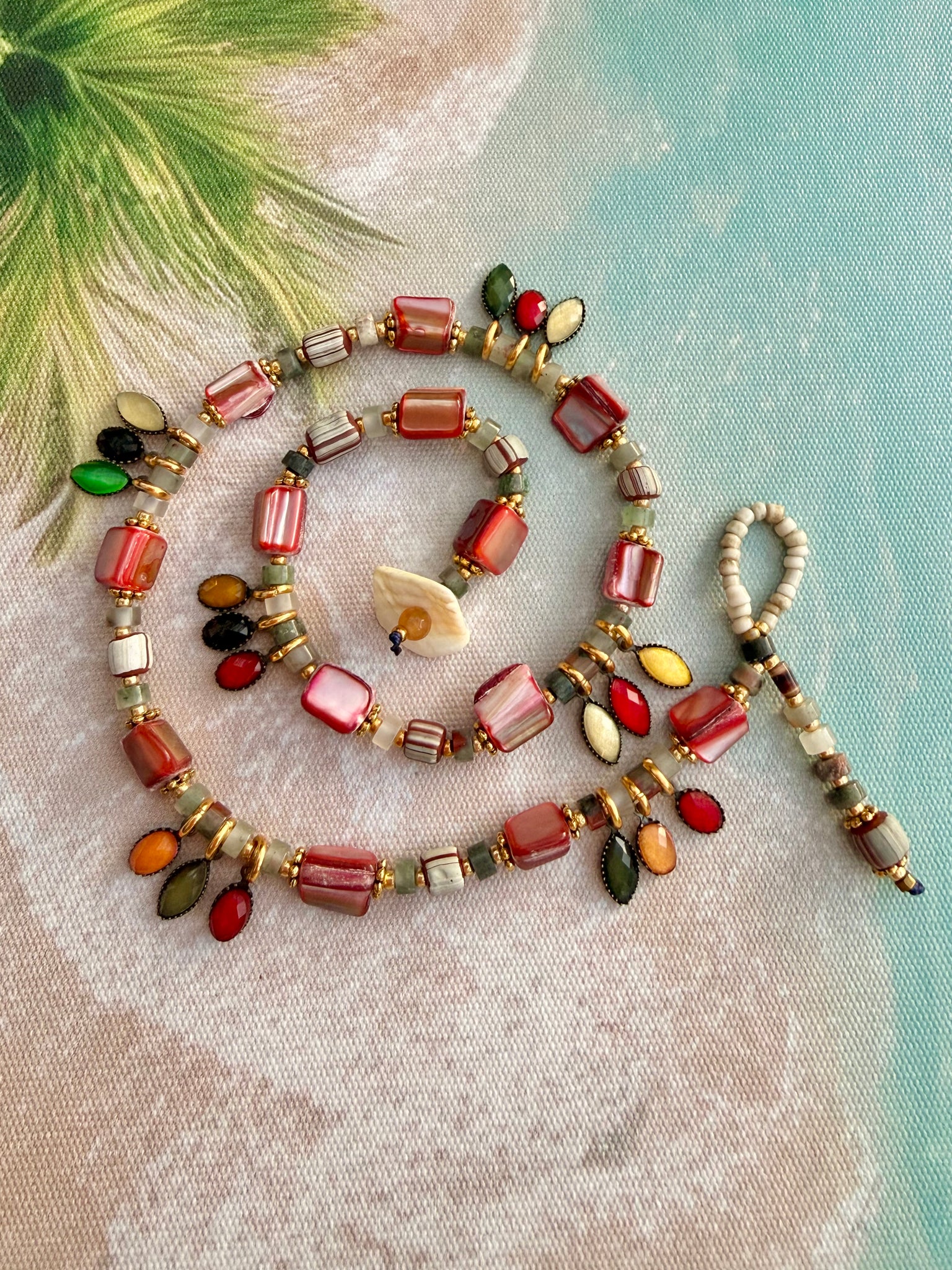 Shell Coastal Stone  Wrap Bracelet