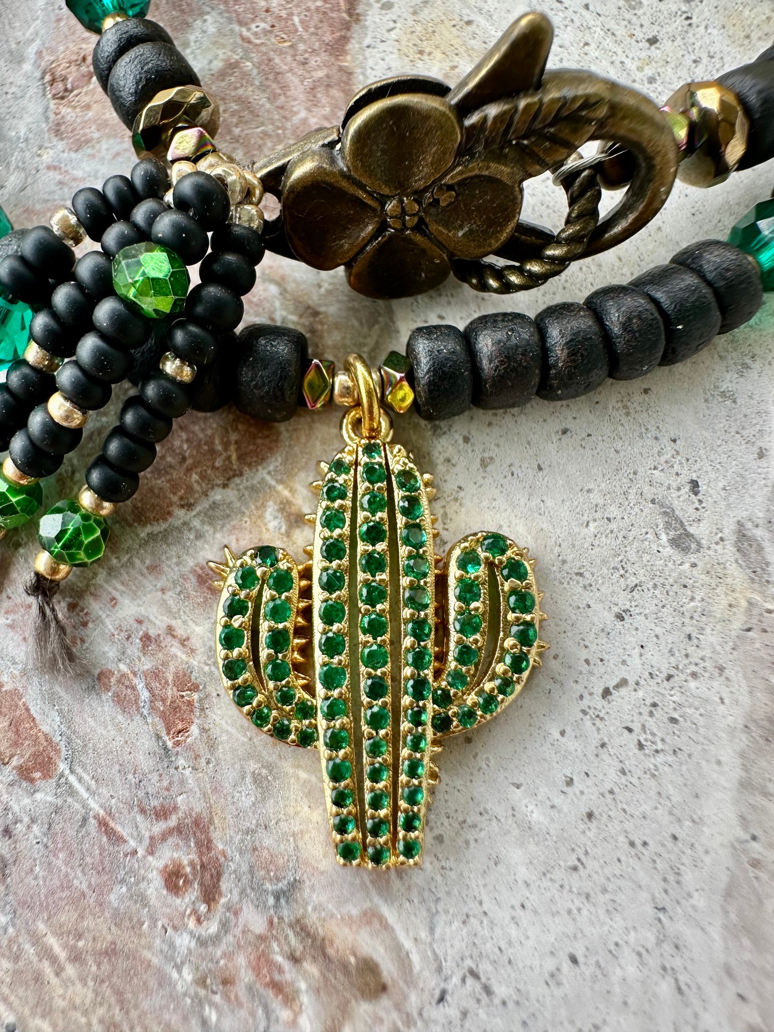 Black Beaded Bracelet Cactus